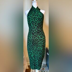 RACHEL Rachel Roy Green Black Halter Midi Dress-Size M